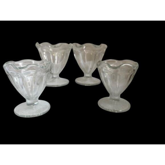 Vintage Ice Cream Sundae Dishes Clear Glass Footed Dessert Dishes Tulip Lot of 4 - Picture 7 of 12